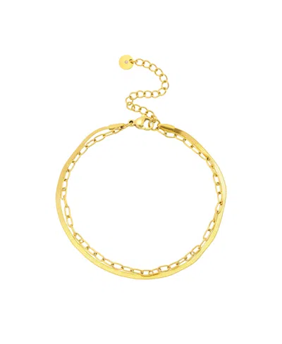 Unwritten X Moda Sport Waterproof Paperclip And Herringbone Chain Layered Bracelet In Gold