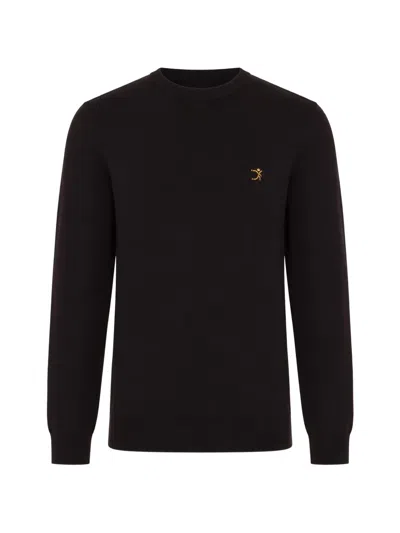 Uominitaliani Logo-embroidered Merino Wool Sweater In Black