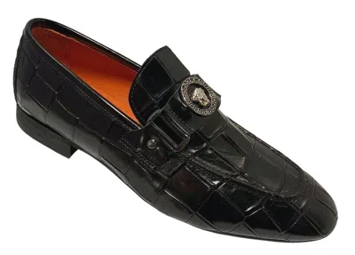 Pre-owned Uomo Sigotto  Men's Slip On Alligator Print Black Leather Dress Shoes 5209