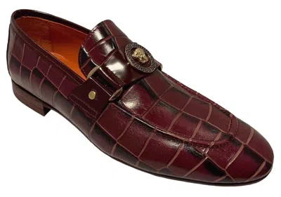 Pre-owned Uomo Sigotto  Men's Slip On Alligator Print Burgundy Leather Dress Shoes 5209 In Red