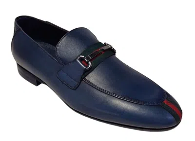 Pre-owned Uomo Sigotto  Men's Slip On Blue Leather Dress Shoes 6528
