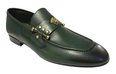 Pre-owned Uomo Sigotto  Men's Slip On Green Leather Dress Shoes 3754