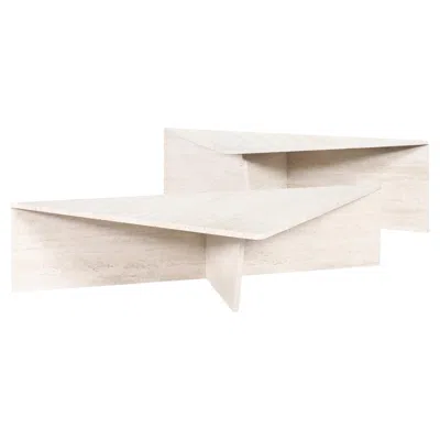 Pre-owned Up&up Vintage Italian Modern Two-piece Travertine Coffee Table By Up & Up In Sand