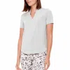 Up Bamboo Short Sleeve Vneck Top In Sage Green In White