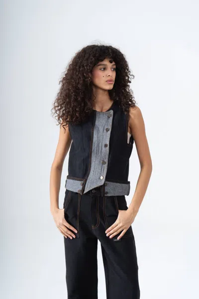 Up-fuse Women's Asymmetric Denim Vest In Black