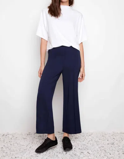 Up Provence Wide Leg Pintuck Cropped Pants In Navy In Blue