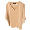 Up Women's Sofia Satin V Neck Blouse In Beige In Brown
