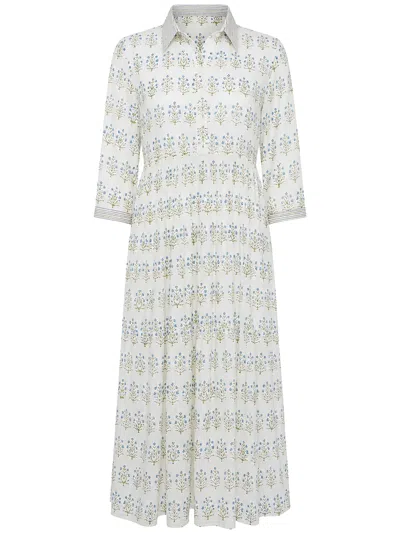 Upavita Abito Midi Maniche Corte "u06 Blue" In White