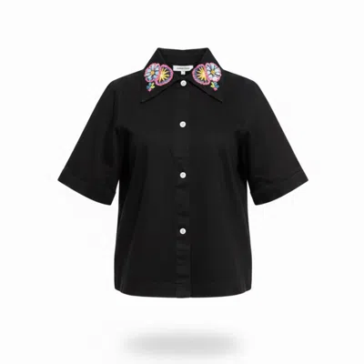 Up-fuse Women's Pink / White / Neutrals Denim Short Sleeve Shirt- Petal Parade In Multi