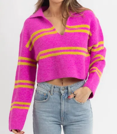 Upmost Louis Collared Sweater In Fuchsia In Pink