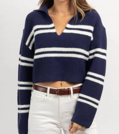 Upmost Louis Collared Sweater In Navy In Blue