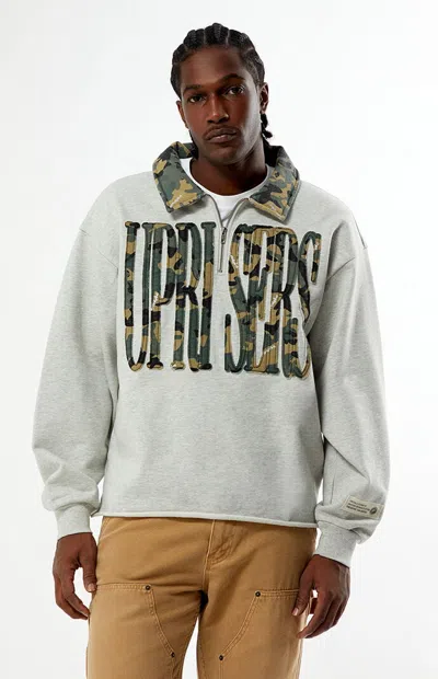 Uprisers Men's Camo Rugby Half Zip Sweatshirt In Heather Grey In Animal Print