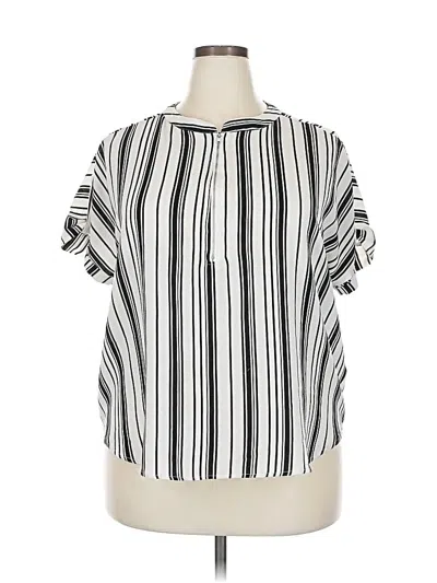 Pre-owned Ups & Down Short Sleeve Blouse In White