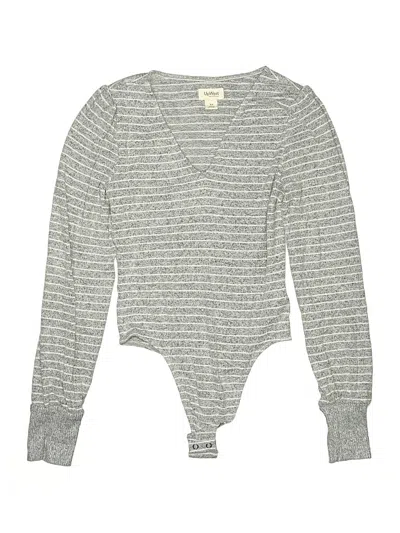 Pre-owned Upwest Long Sleeve Top Gray Plunge Neckline Tops