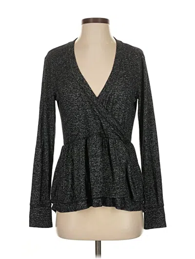 Pre-owned Upwest Long Sleeve Top Gray Plunge Neckline Tops