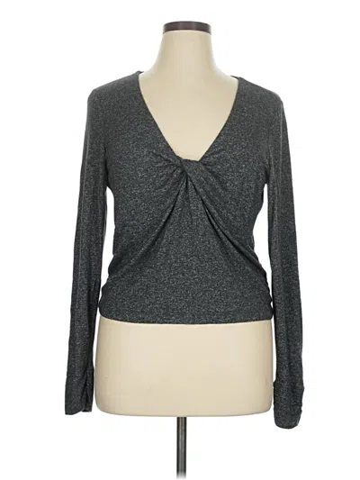 Pre-owned Upwest Long Sleeve Top Gray Plunge Neckline Tops
