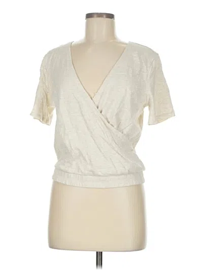 Pre-owned Upwest Short Sleeve Top Ivory Plunge Neckline Tops In White