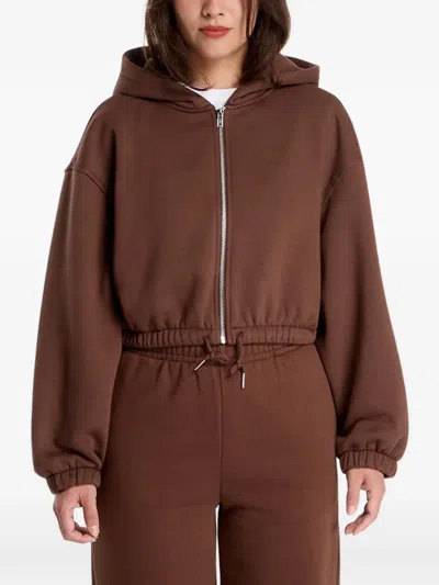 Urban Classics Cropped Zip-up Hoodie In Brown
