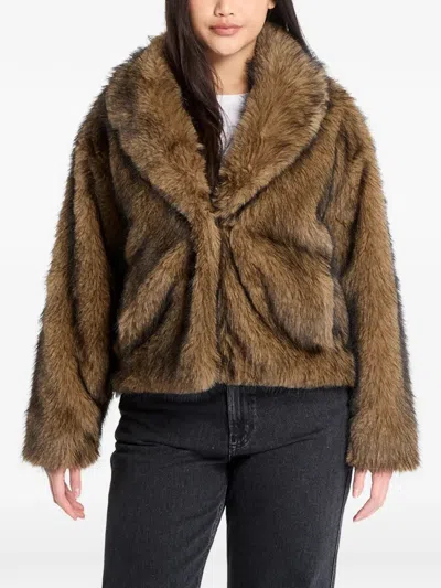 Urban Classics Faux-fur Jacket In Brown