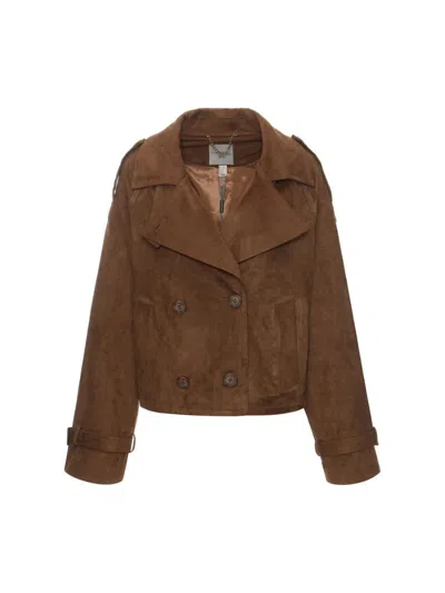 Urban Code Faux Suede Trench Jacket In Pecan In Brown