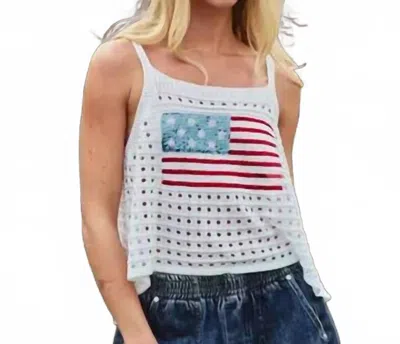 Urban Daizy American Flag Open Knit Tank Top In White