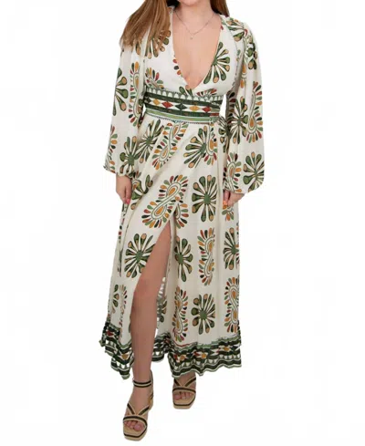 Urban Daizy Boho Medallion Print Wrap Maxi Dress In Ivory Multi