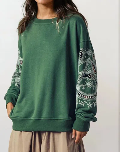 Urban Daizy Boho Romantic Lace Embroidered Sweatshirt In Forest Green
