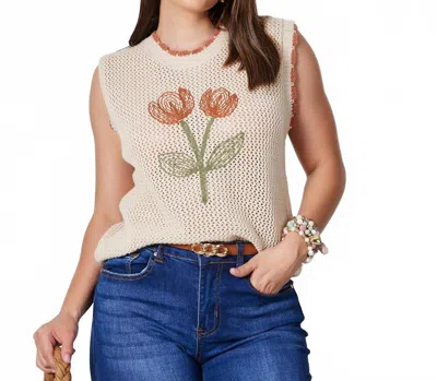 Urban Daizy Boho Tulip Embroidery Crochet Vest In Taupe In Neutral