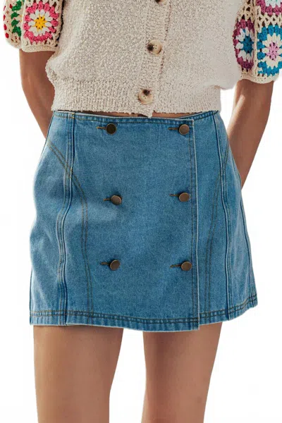 Urban Daizy Button Front Skort In Denim In Multi