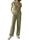 Urban Daizy Cap Sleeve Straight Leg Jumpsuit In Light Olive In Multi