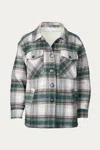 Urban Daizy Checked Sherpa-lined Shacket In Teal Blue In Gray