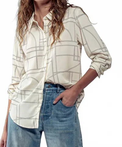 Urban Daizy Chloe's Geo Print Button-down Shirt In Beige In White