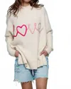 Urban Daizy Chrissy Oversized Love Embroidered Sweater In Beige In Neutral