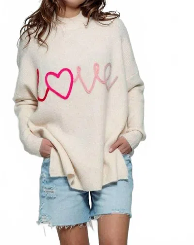 Urban Daizy Chrissy Oversized Love Embroidered Sweater In Beige In Neutral