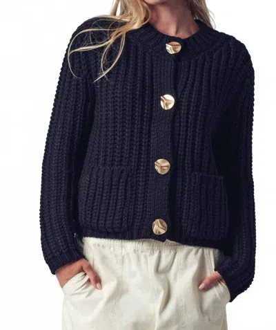 Urban Daizy Chunky Button Ribbed Knit Cardigan In Black In Pattern