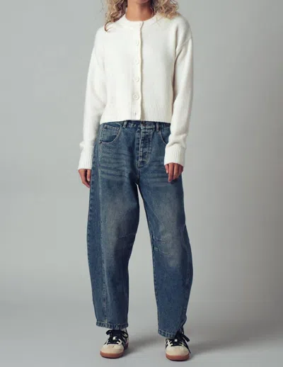 Urban Daizy Classic Button Up Cardigan In Ivory In Blue