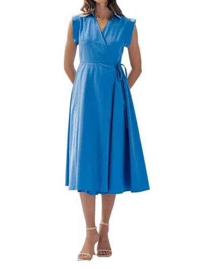 Urban Daizy Collared Cap Sleeve Wrap Midi Dress In Blue