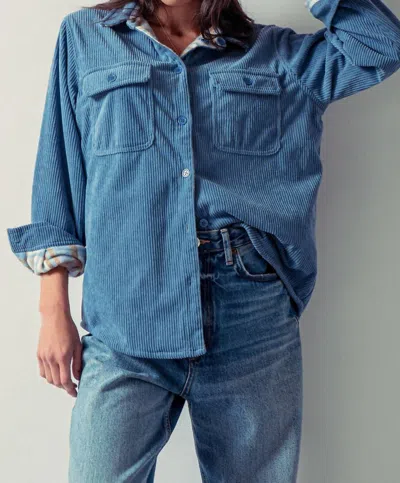 Urban Daizy Corduroy Flannel Lined Reversible Shacket In Soft Blue