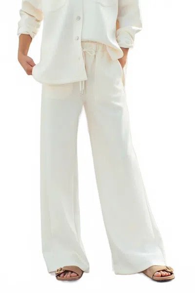 Urban Daizy Cotton Wide Leg Drawstring Lounge Pants In Ivory In White