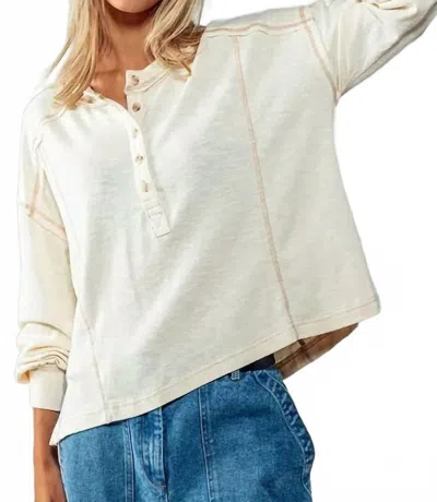 Urban Daizy Couture Stitched Long Sleeve Henley Top In Cream In White