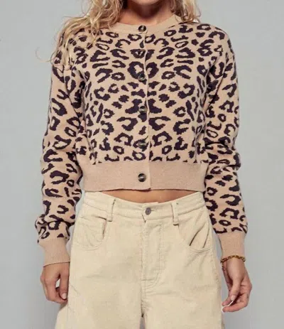 Urban Daizy Crewneck Cropped Cardigan In Leopard In Brown