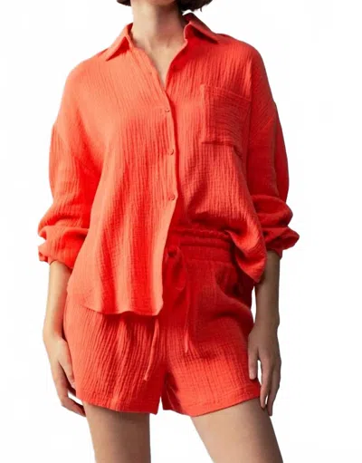 Urban Daizy Crinkle Cotton Gauze Resort Button-up Set In Coral In Pink
