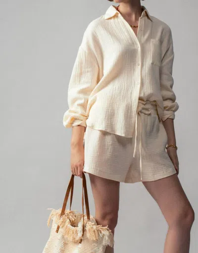 Urban Daizy Crinkle Cotton Gauze Resort Button-up Set In Ivory In White