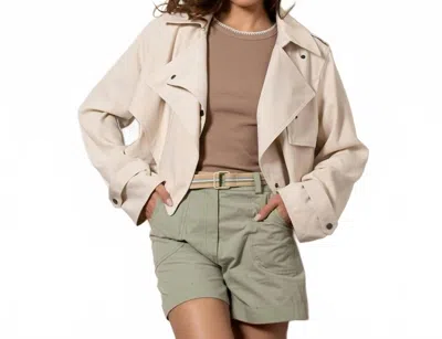 Urban Daizy Criss Cross Lapel Trench Coat In Linen White In Neutral