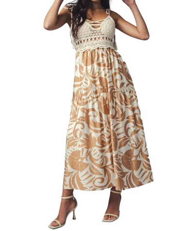 Urban Daizy Crochet Boho Dress In Khaki In Multi