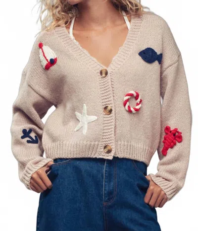 Urban Daizy Crochet Patch Cardigan In Beige In Brown