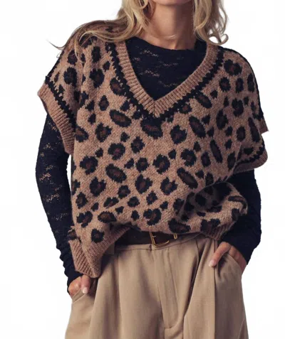 Urban Daizy Crochet Trim Sweater Vest In Leopard In Multi