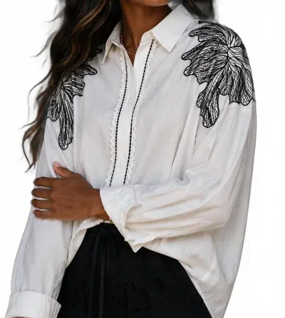 Urban Daizy Dahlia Button Down Shirt In White In Multi