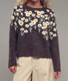 Urban Daizy Daisy Embossed Floral Knit Sweater In Brown In Brown