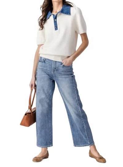 Urban Daizy Denim Collar Knit Sweater In White